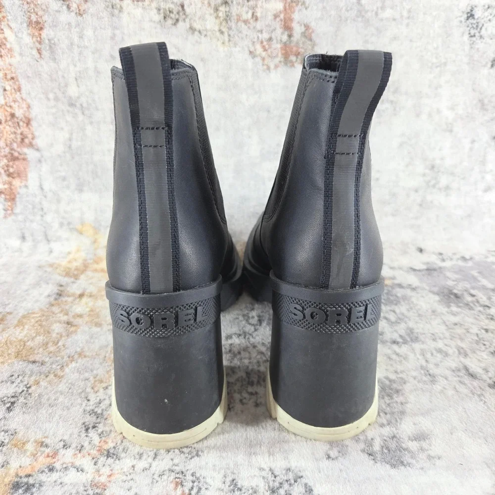 Sorel Brex Waterproof Platform Block Heel Chelsea Boots Womens 9.5 Black Winter